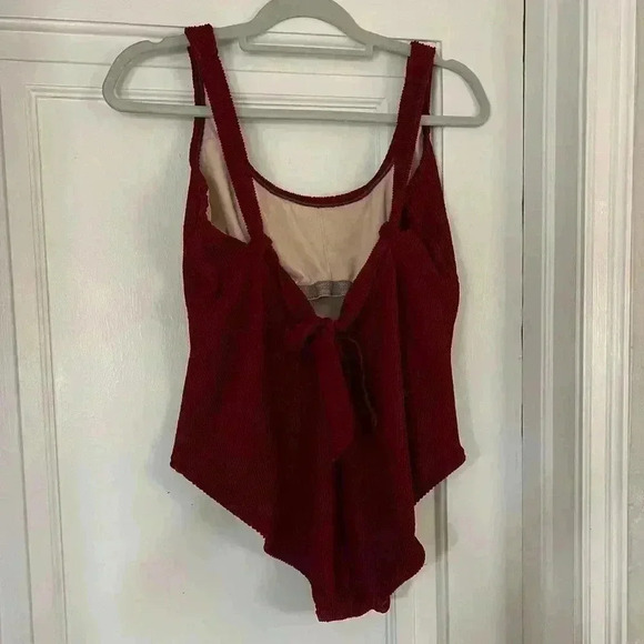 Dark Red Kona Sol Bathing Suit/ Swimsuit One-Piece size XL ribbed with bow - Picture 2 of 10